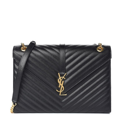 Saint Laurent Grain De Poudre Matelasse Chevron Large Monogram Satchel Black 1 of 10