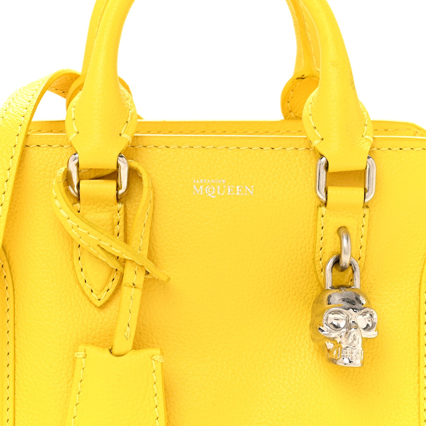 Pebbled Calfskin Mini Skull Padlock Zip Around Tote Imperial Yellow
