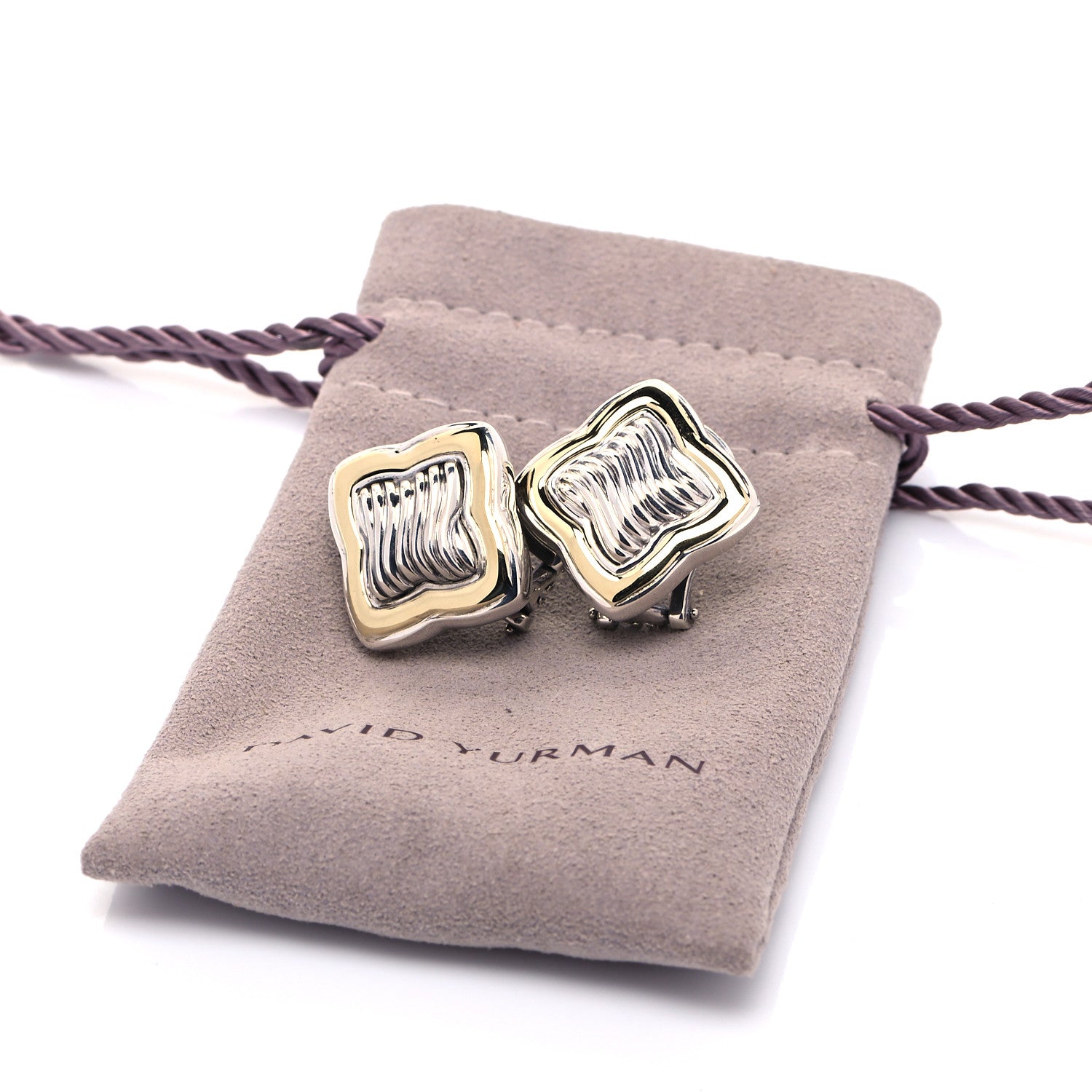 David Yurman Sterling Silver 18K Yellow Gold Quatrefoil Earrings 6 of 6