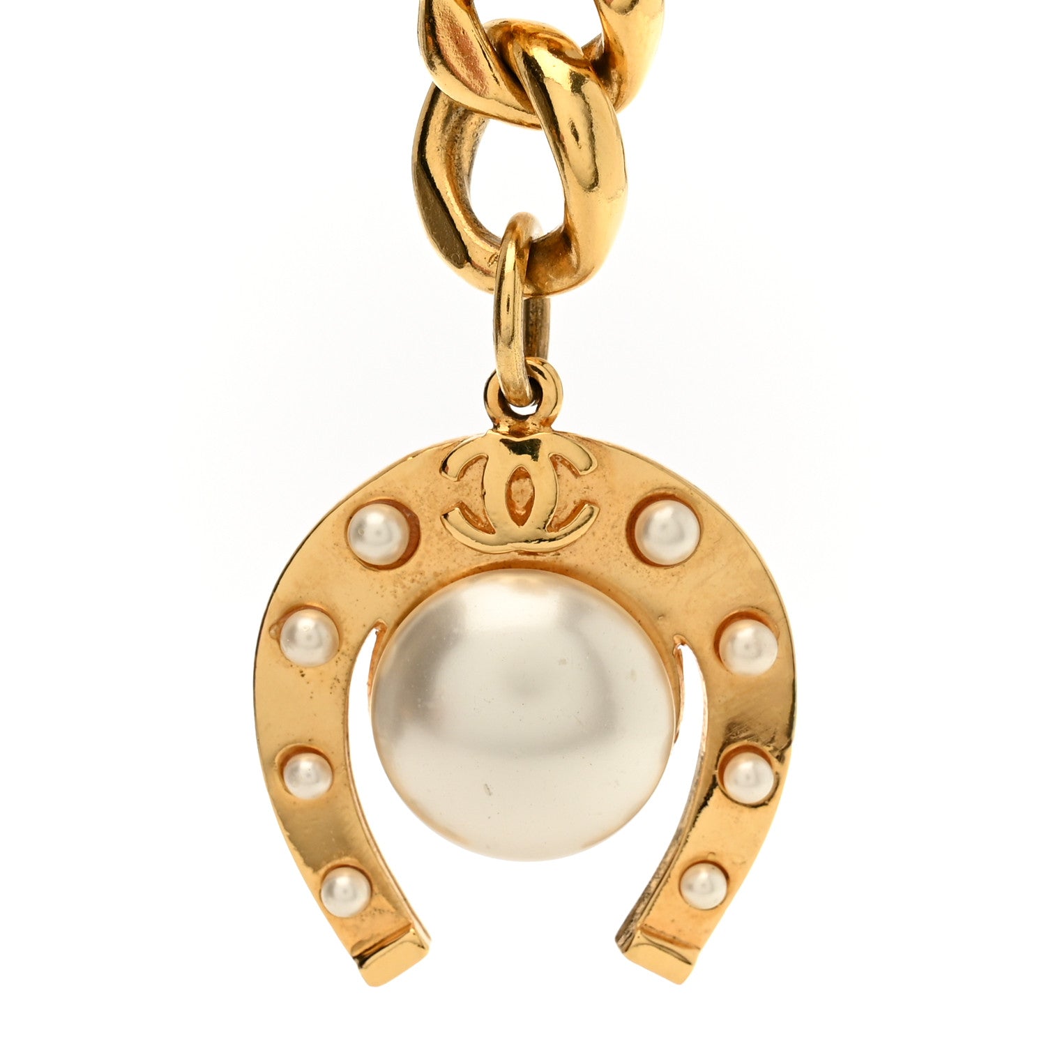 Chanel Metal Chain Pearl Horseshoe Belt Gold Pearly White 3 of 3