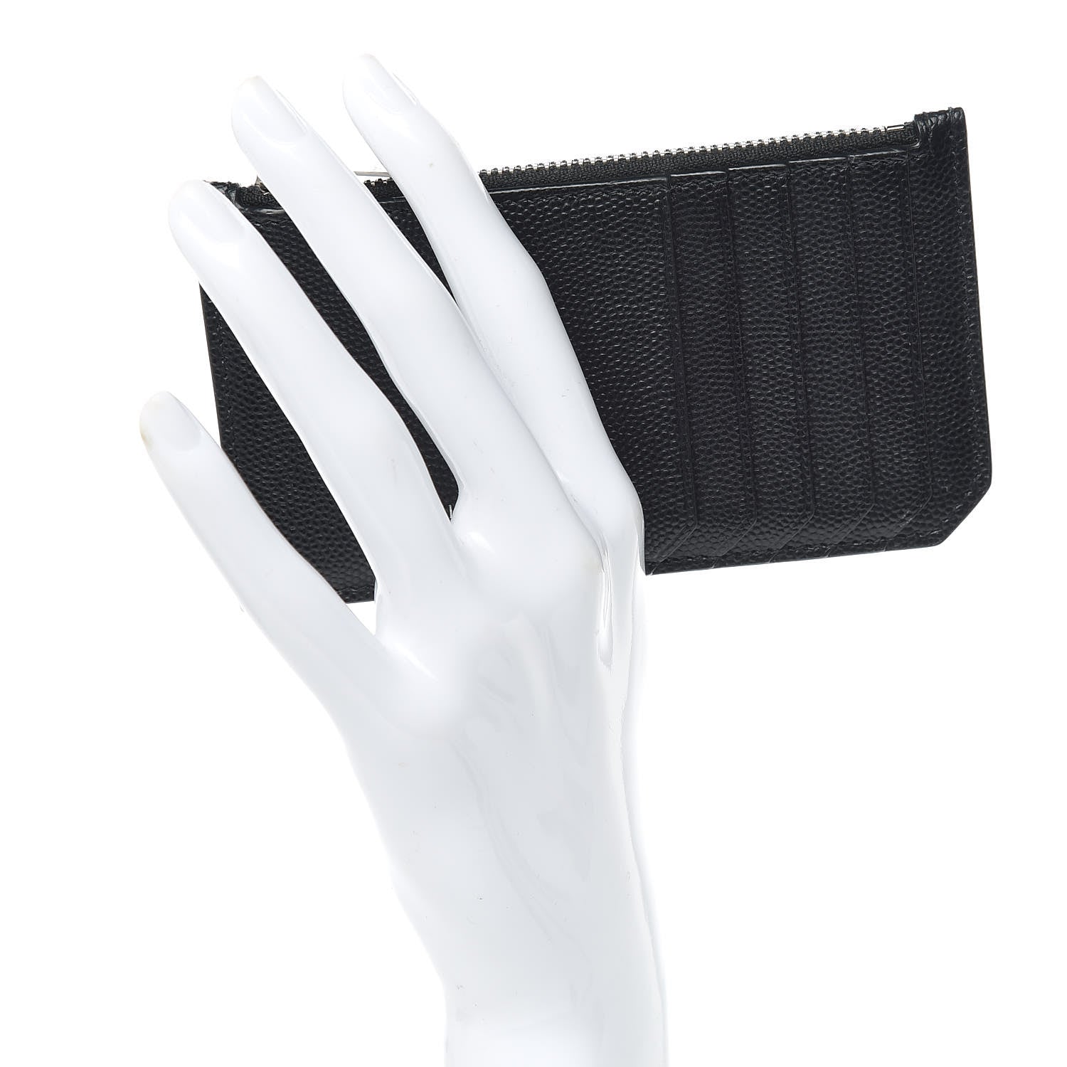 Saint Laurent Grained Calfskin 5 Fragments Zip Pouch Card Holder Black 2 of 8