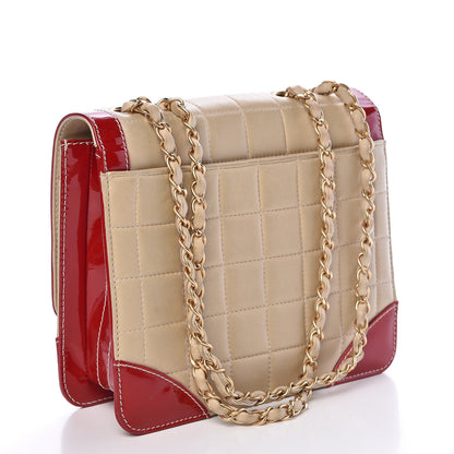 Chanel Lambskin Patent Chocolate Bar Flap Beige Red 3 of 15