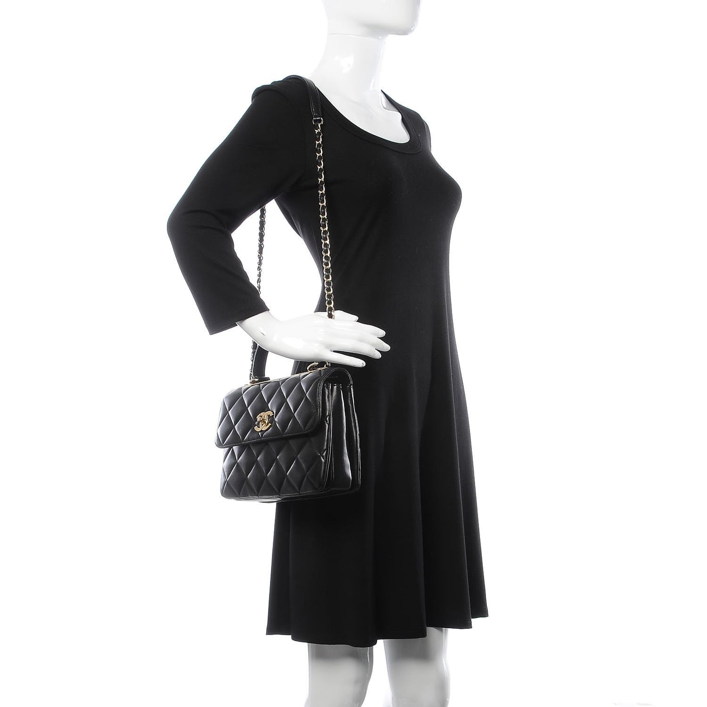 Lambskin Quilted Small Trendy CC Dual Handle Flap Bag Black