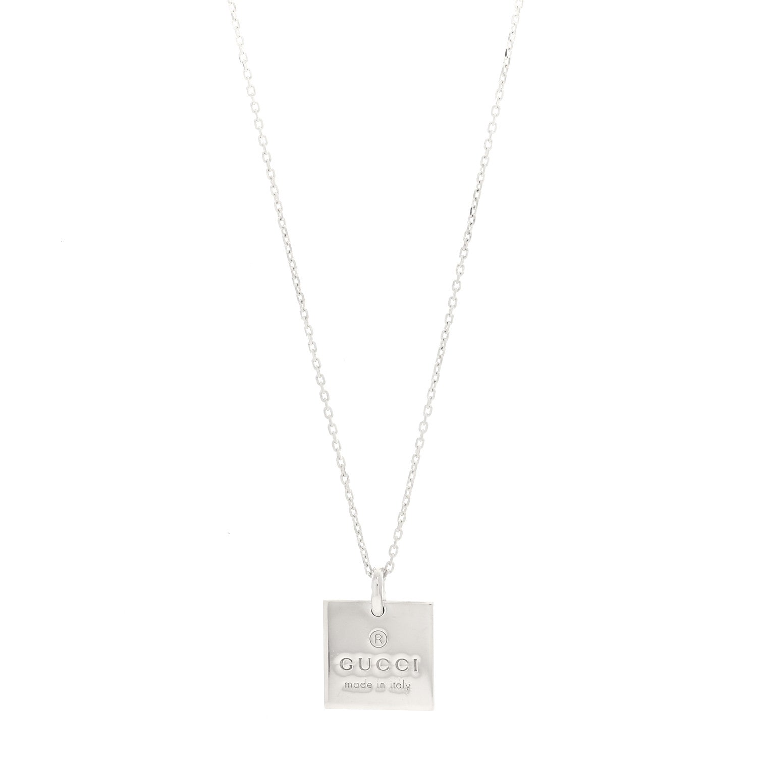 Gucci Sterling Silver Trademark Logo Square Pendant Necklace 1 of 5