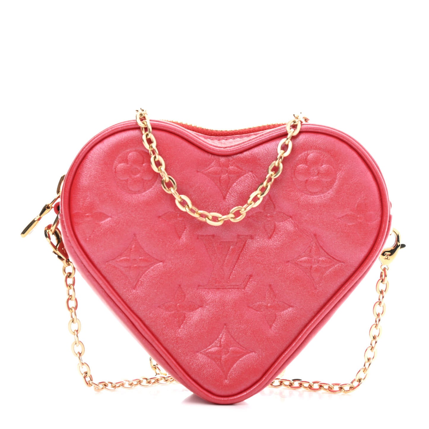 Lambskin Embossed Monogram Fall In Love Sac Coeur Heart Chain Bag Lipstick Red