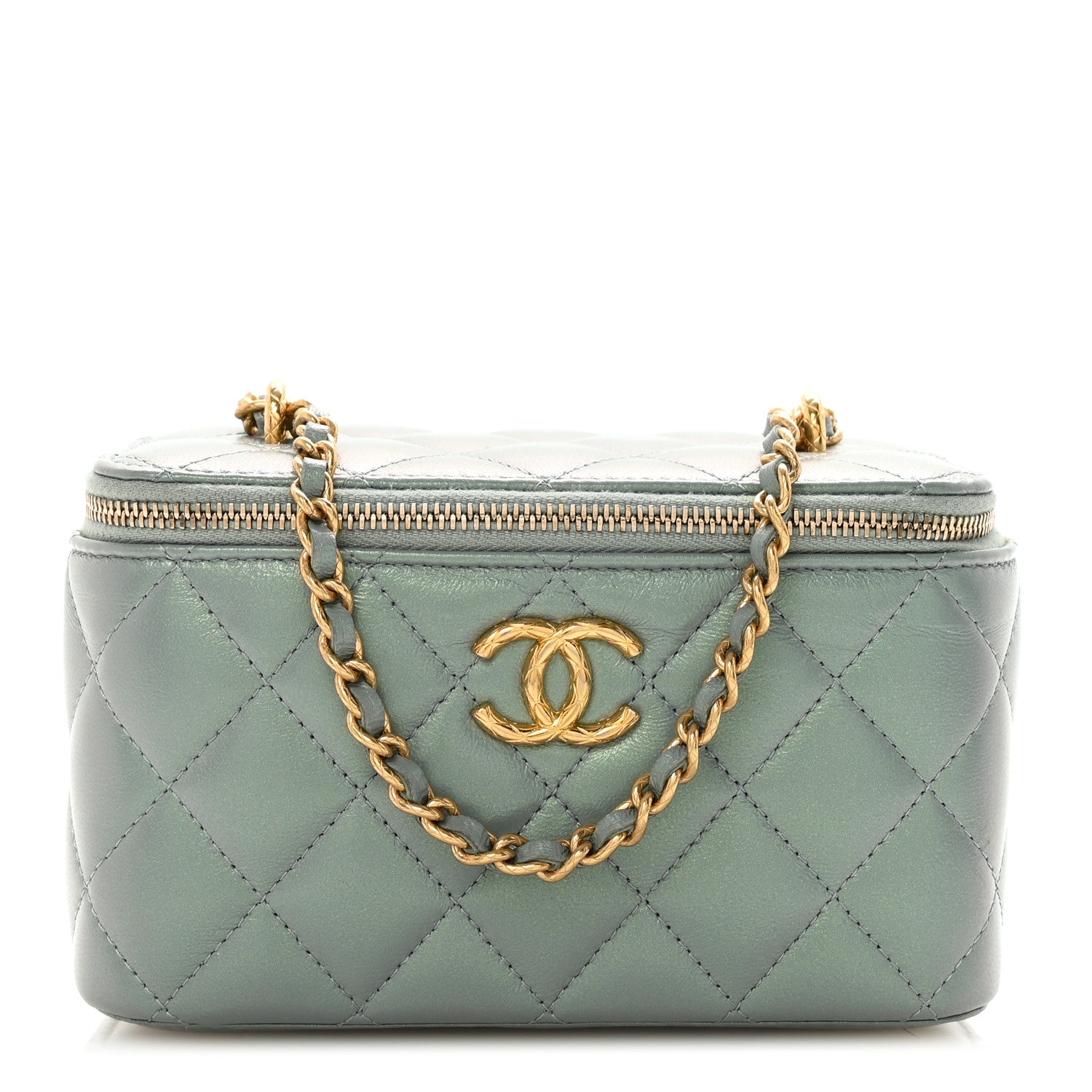 Chanel Metallic Lambskin Quilted Small CC Vanity Case With Chain Grey 1 of 11