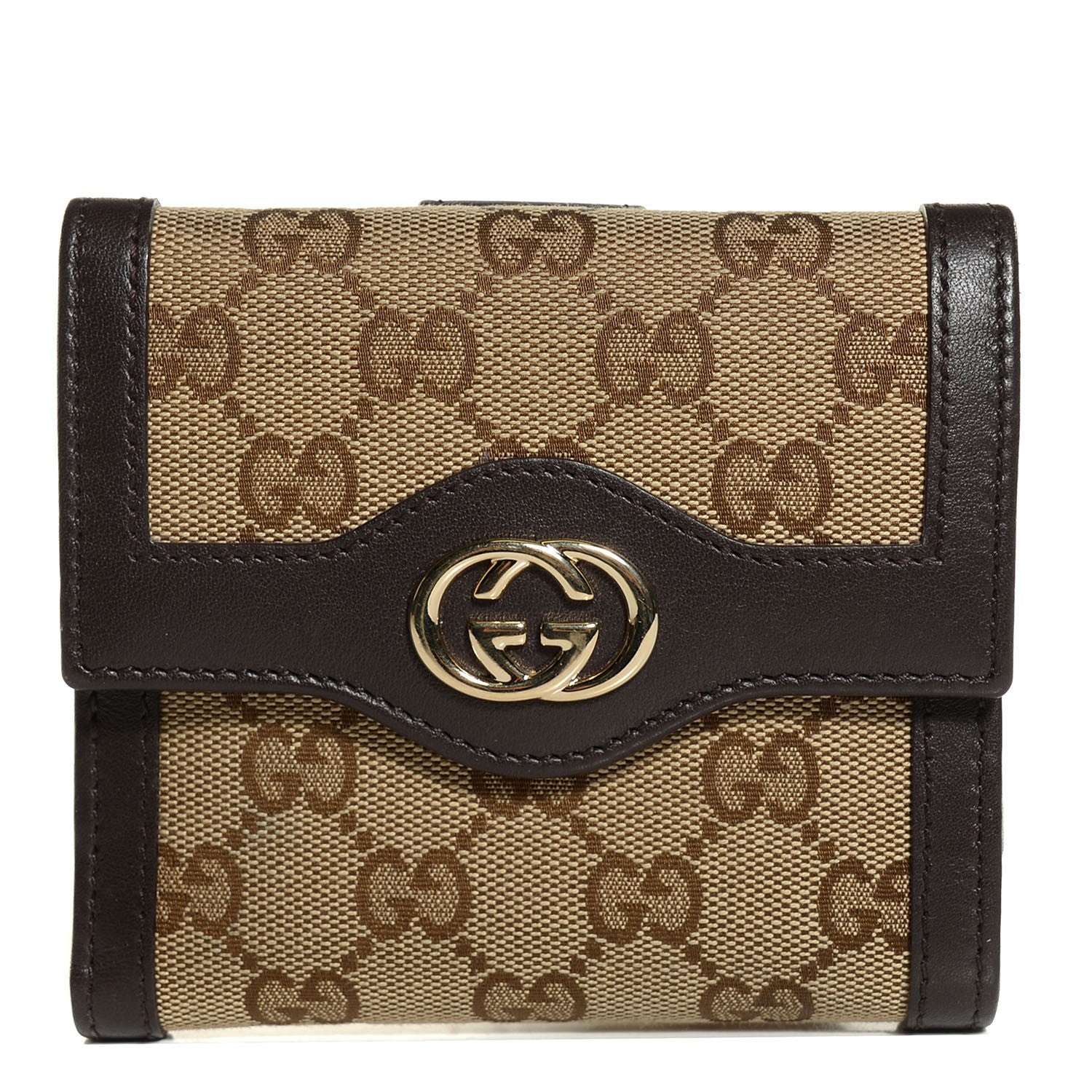 Gucci Monogram Margaux Calfskin Sukey French Flap Wallet Beige Ebony Cocoa 1 of 8