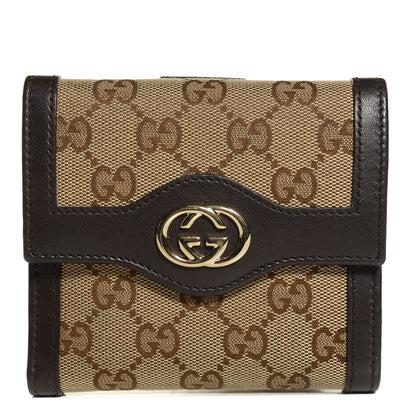 Gucci Monogram Margaux Calfskin Sukey French Flap Wallet Beige Ebony Cocoa 1 of 8