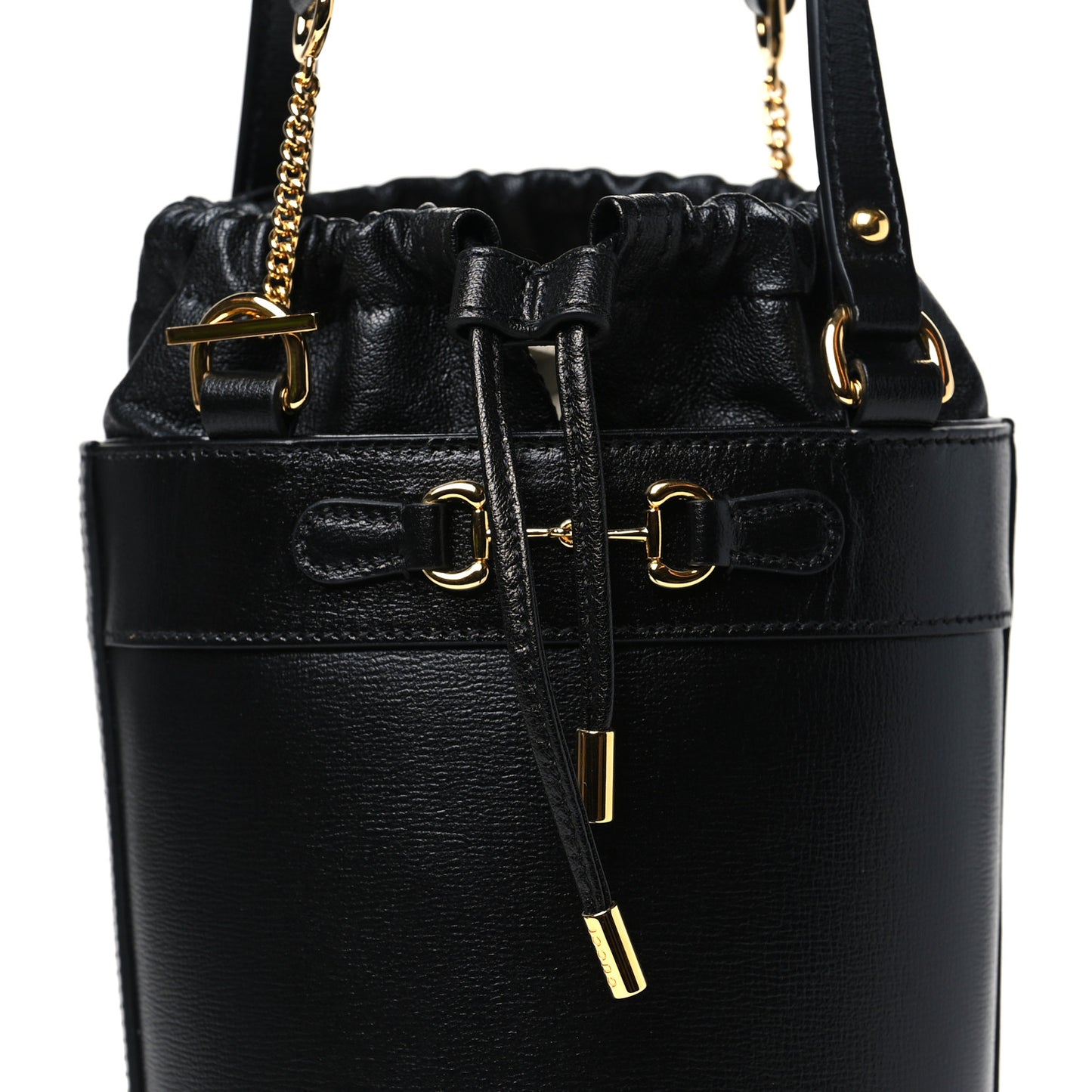 Azalea Sakai Calfskin Small Horsebit 1955 Drawstring Bucket Bag Black