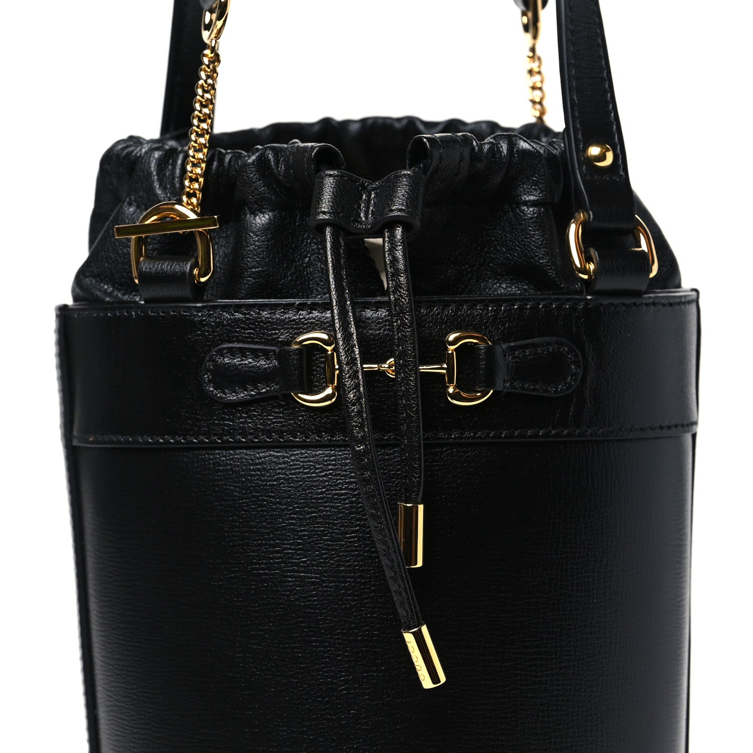 Gucci Azalea Sakai Calfskin Small Horsebit 1955 Drawstring Bucket Bag Black 8 of 10