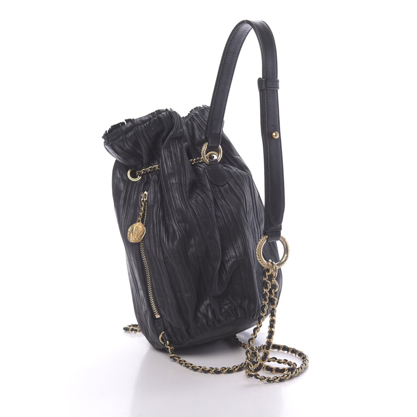 Iridescent Crumpled Calfskin Small Coco Pleats Backpack Black