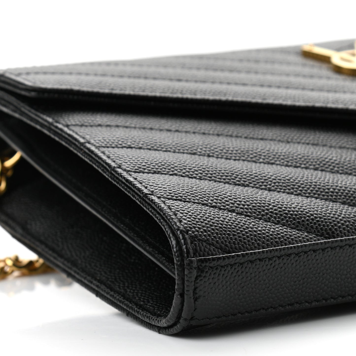 Grain De Poudre Matelasse Chevron Monogram Chain Wallet Black