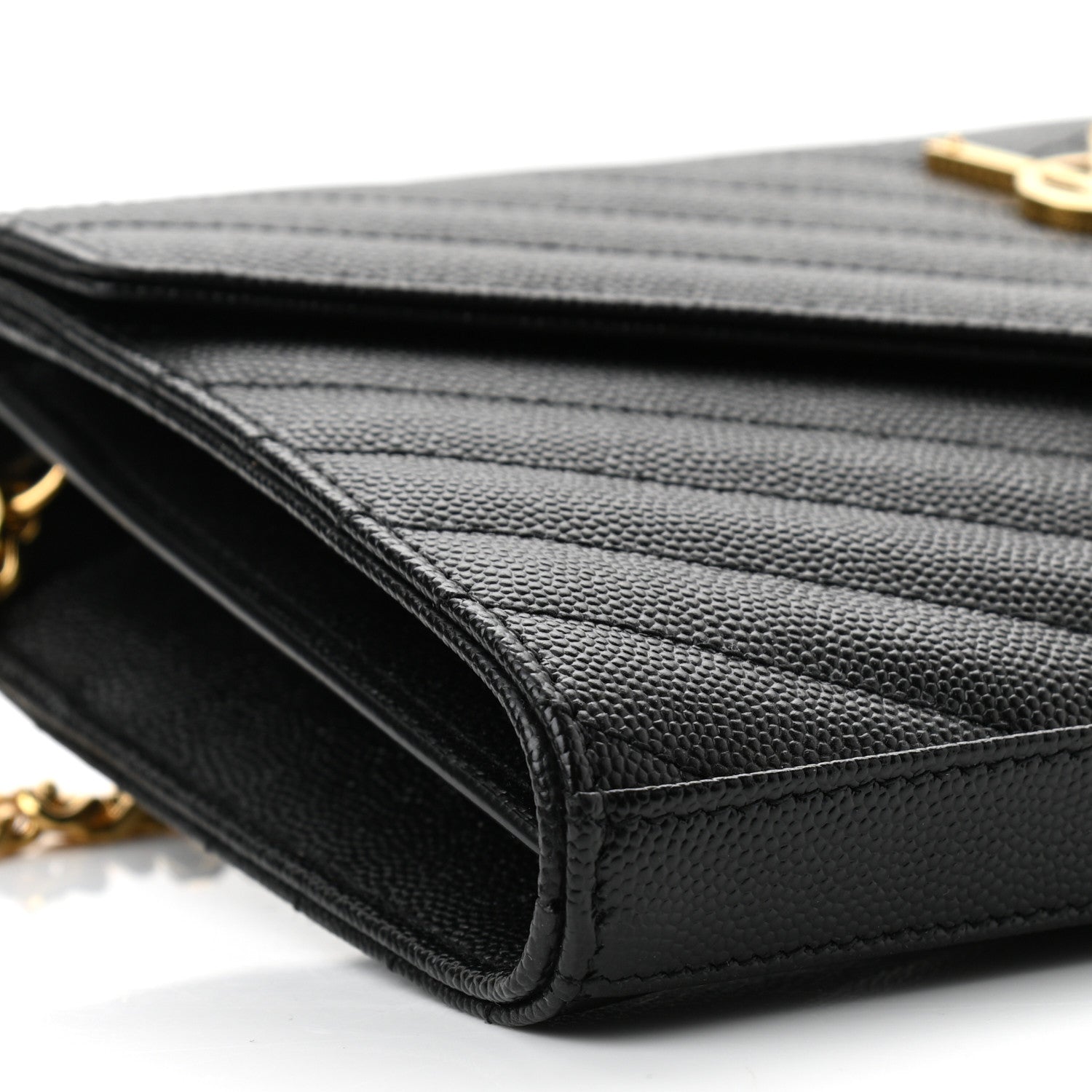 Saint Laurent Grain De Poudre Matelasse Chevron Monogram Chain Wallet Black 9 of 10
