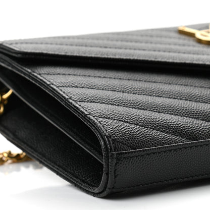Saint Laurent Grain De Poudre Matelasse Chevron Monogram Chain Wallet Black 9 of 10