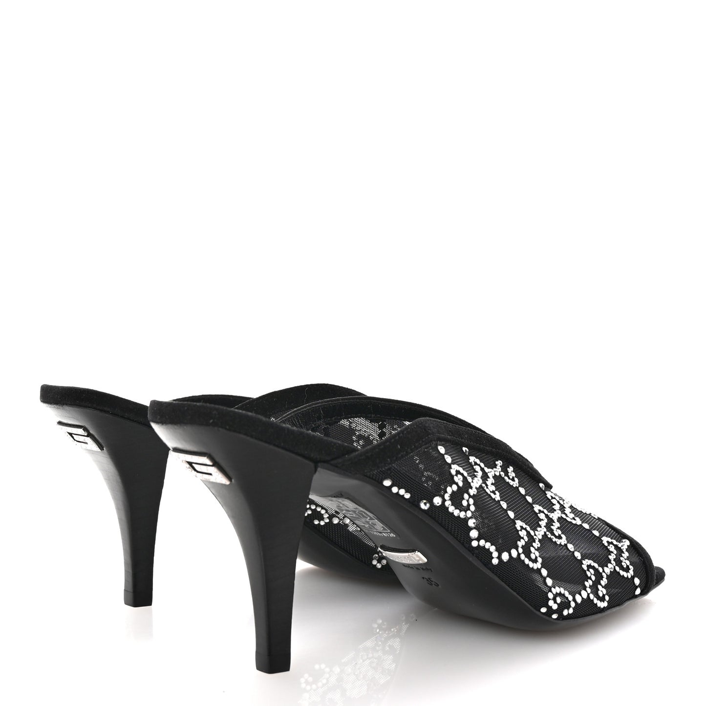 Tela Retino Kid Scamosciato Crystal GG Monogram Square G 95mm Slide Sandals 35 Black