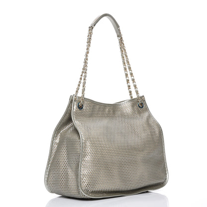 Chanel Metallic Calfskin Perforated Up In The Air Tote Silver 3 of 7