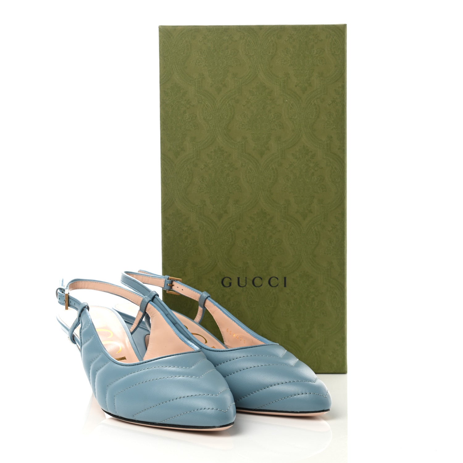 Gucci Nappa Charlotte Chevron Matelasse Double G 75mm Slingback Pumps 36.5 Sweet Blue 9 of 9