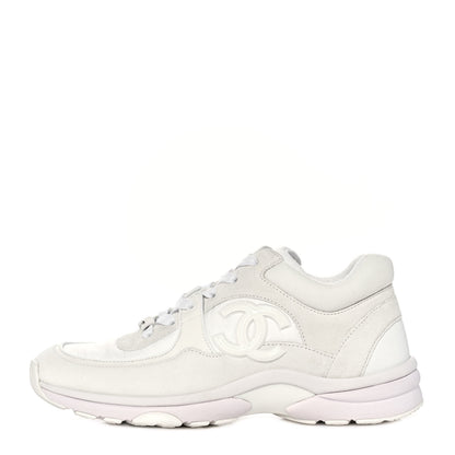 Chanel Suede Calfskin Fabric CC Sneakers 38 White 1 of 8