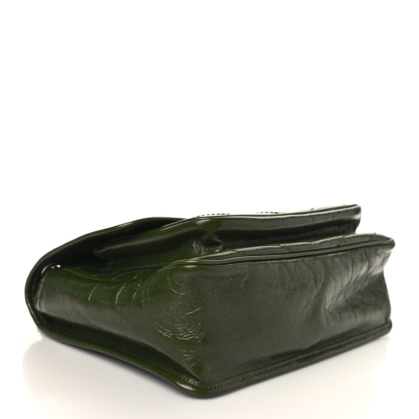 Crinkled Calfskin Matelasse Monogram Medium Niki Chain Satchel Military Olive