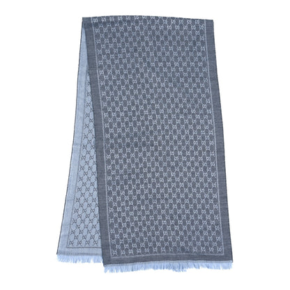 Gucci Wool GG Monogram Reversible New Sten Fringe Scarf Flannel Sky Blue 2 of 4