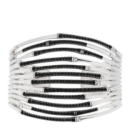 John Hardy Sterling Silver Black Sapphire Wide Bamboo Lava Flex Cuff Bracelet 1 of 3