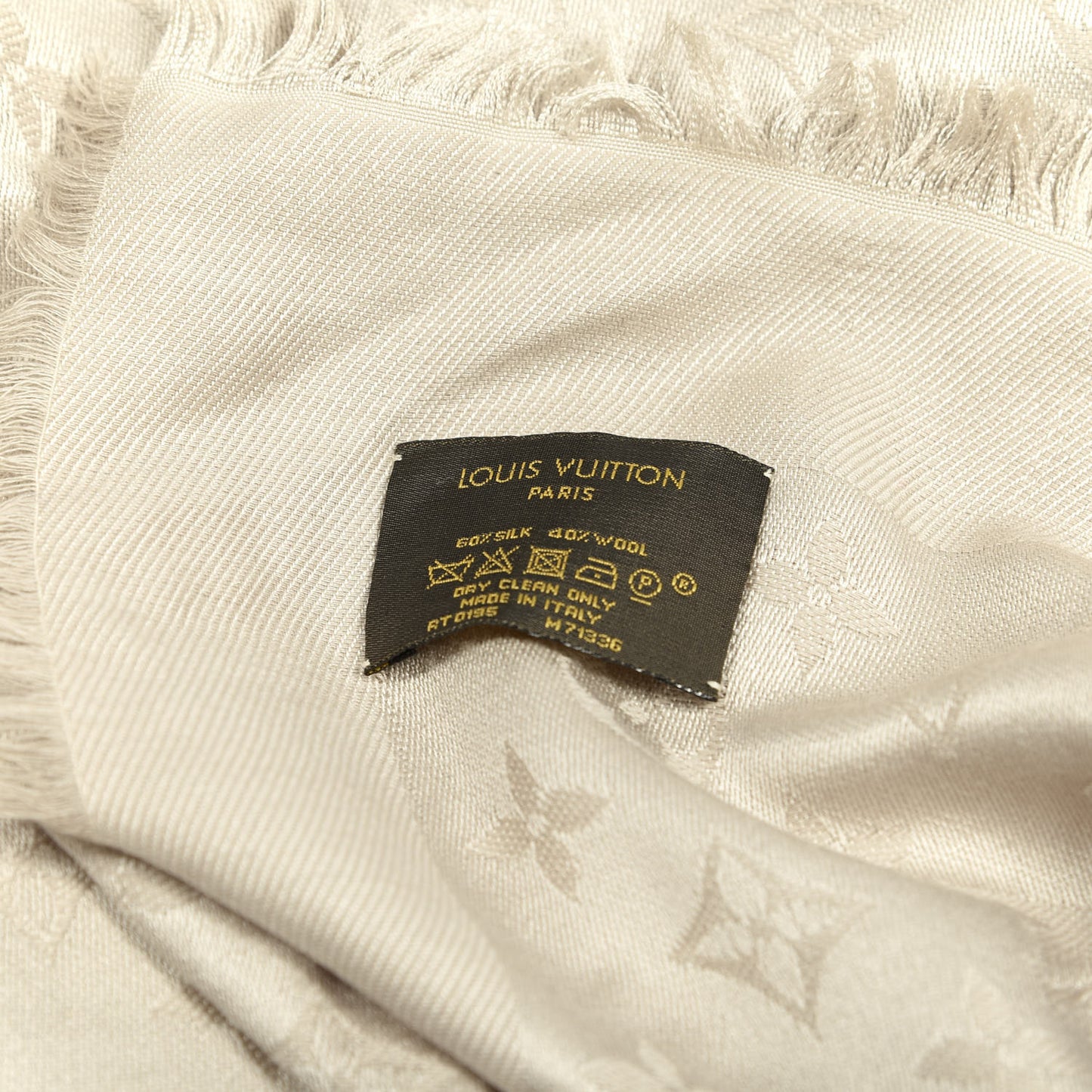 Silk Lurex Wool Monogram Shine Shawl Beige