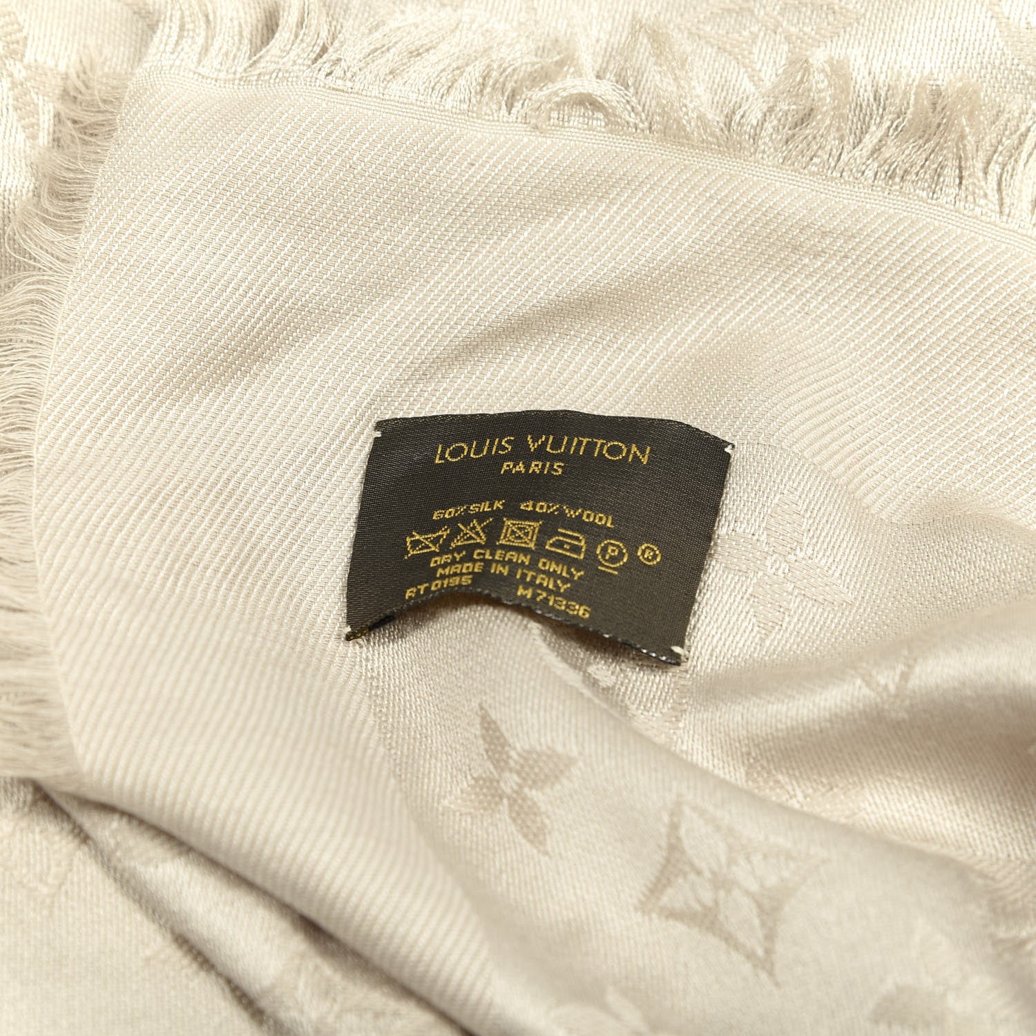 Louis Vuitton Silk Lurex Wool Monogram Shine Shawl Beige 3 of 3
