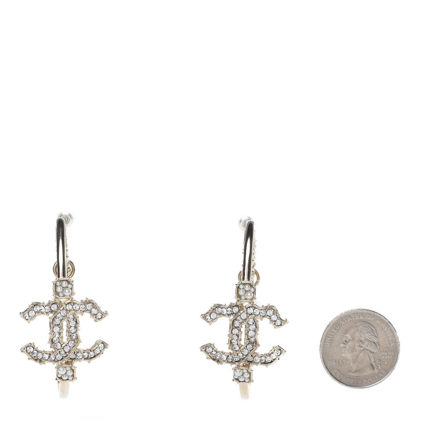Crystal CC Camellia Express CC Drop Hoop Earrings Gold