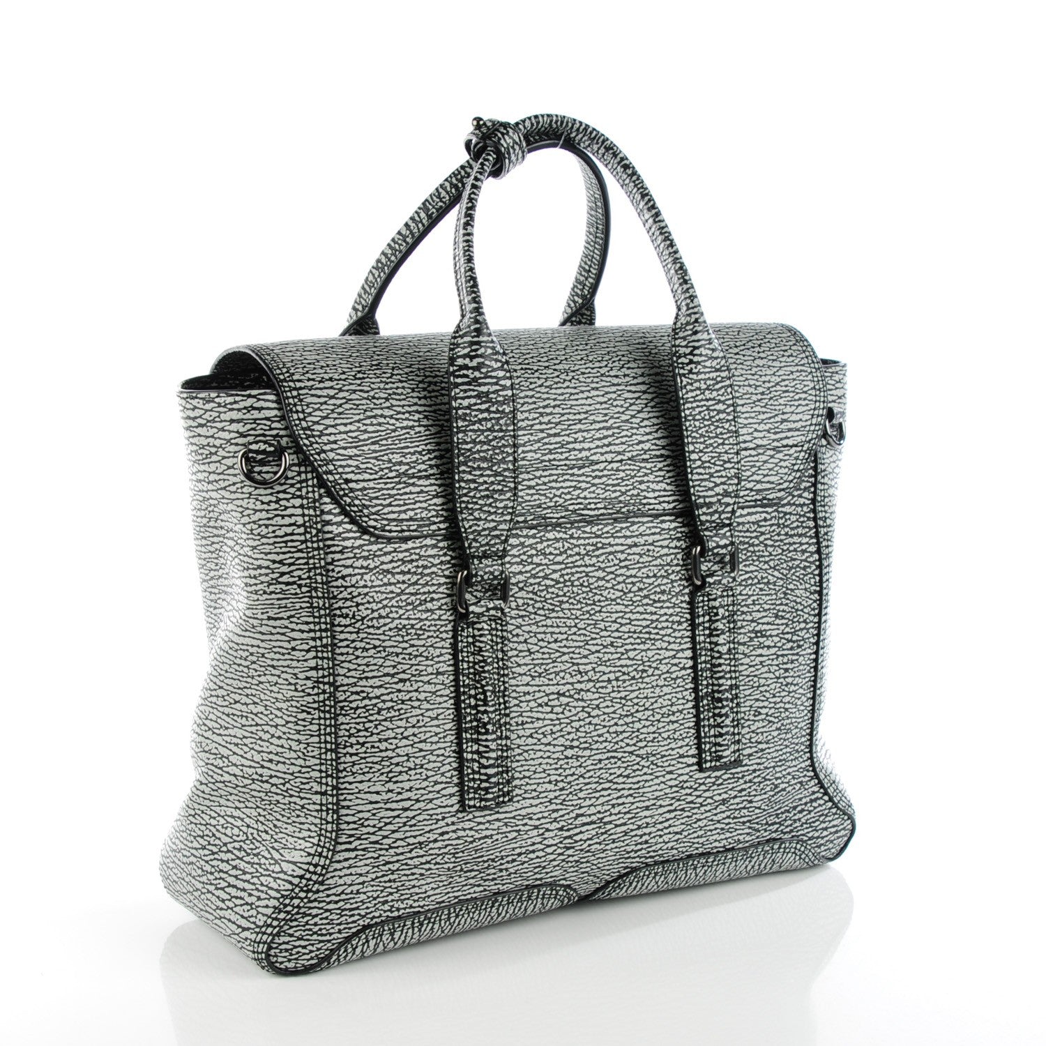 3.1 Phillip Lim 3.1 Textured Calfskin Large Pashli Satchel Black Cream 4 of 9