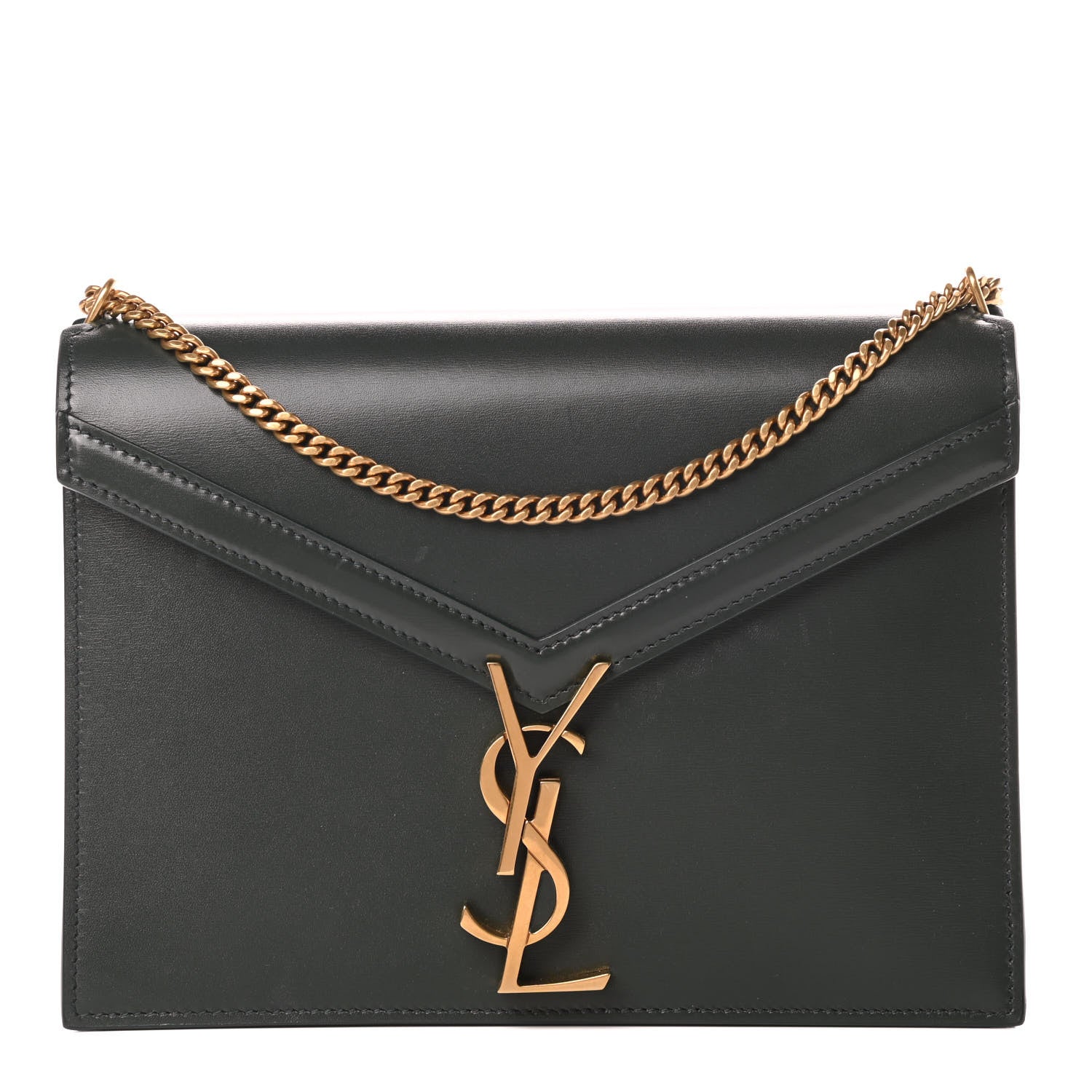Saint Laurent Smooth Calfskin Monogram Cassandra Clasp Bag Dark Green 1 of 15