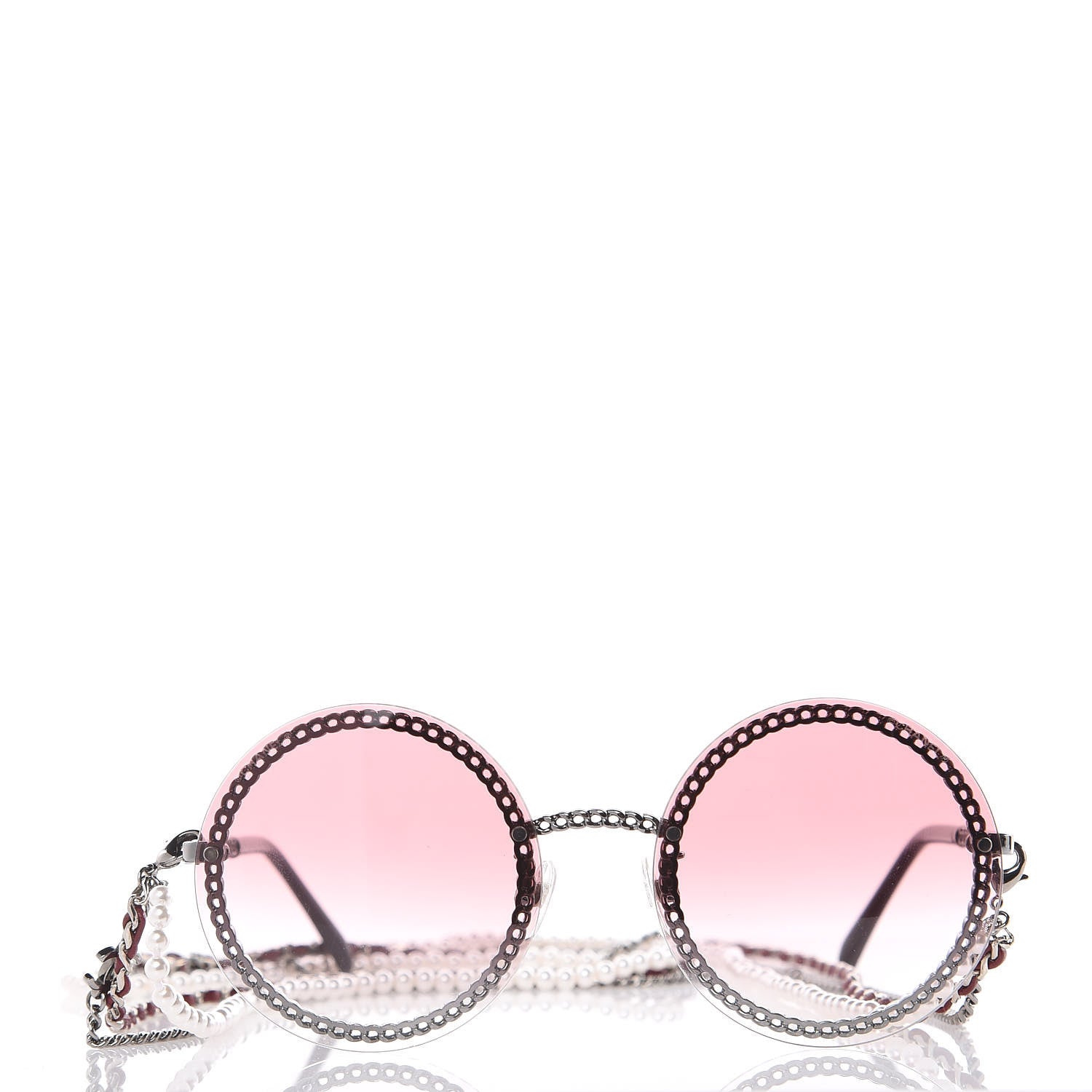 Chanel Round Removable Triple Hanging Chain Sunglasses 4245 Pink Silver 5 of 8
