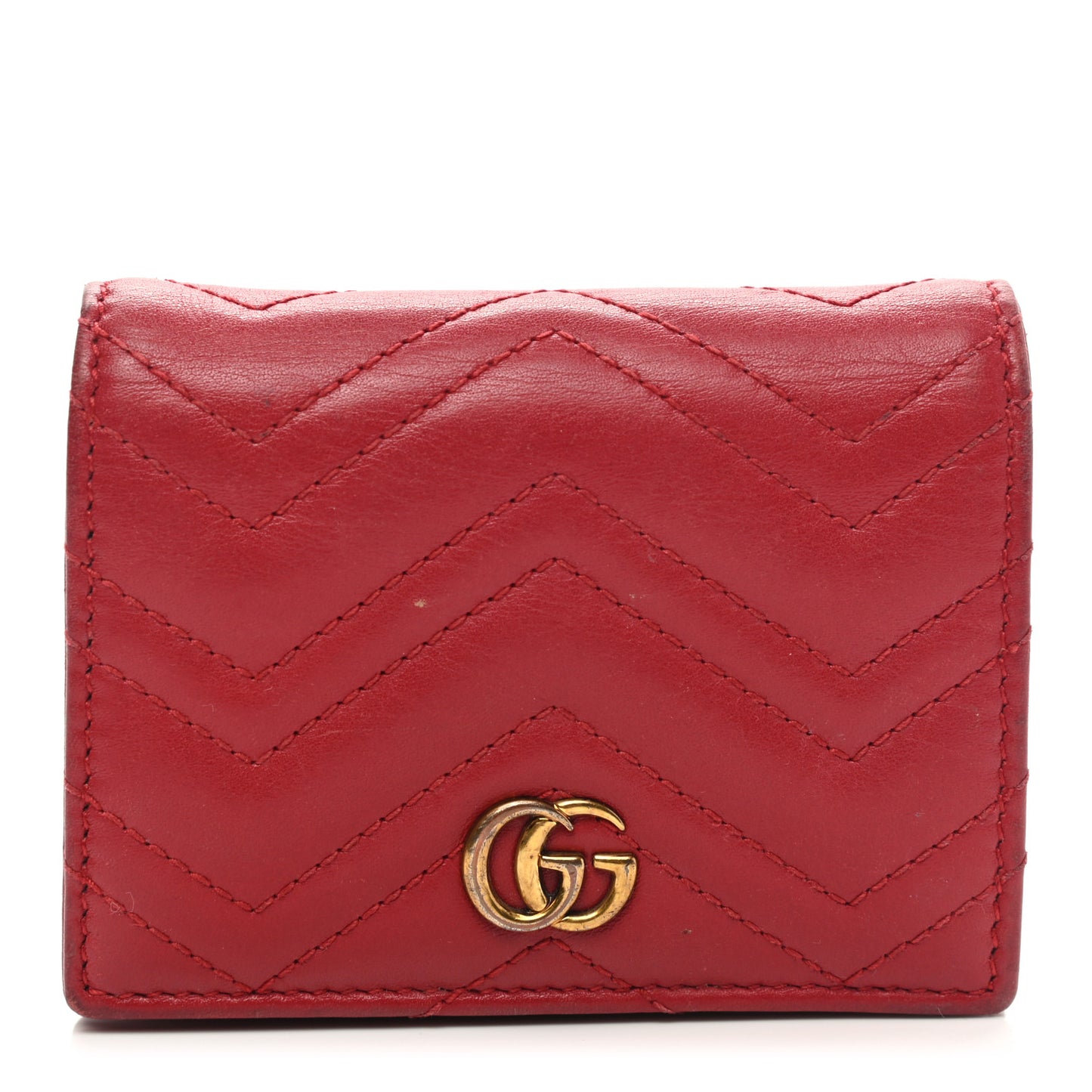 Calfskin Matelasse GG Marmont Card Case Wallet Hibiscus Red