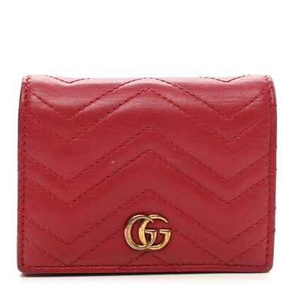 Gucci Calfskin Matelasse GG Marmont Card Case Wallet Hibiscus Red 1 of 16