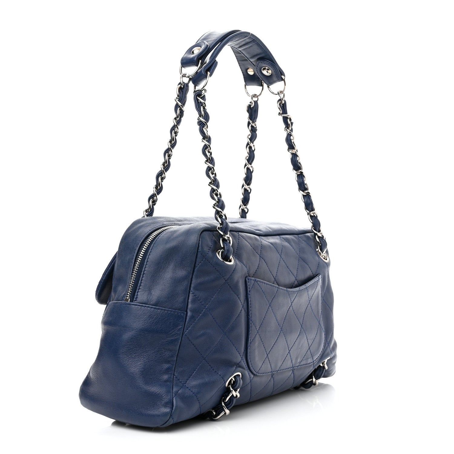 Chanel Lambskin Quilted Medium Chain Around Tote Blue 3 of 12