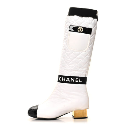 Chanel Mixed Fibers Lambskin Patent Calfskin Convertible High Boots 37.5 White 1 of 12