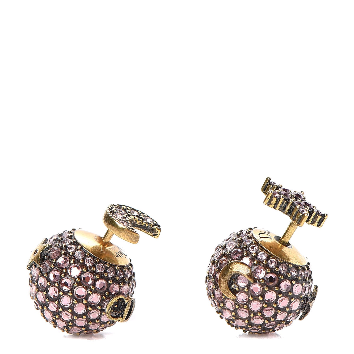 Christian Dior Crystal Star Moon Tribal Earrings Pink Gold 1 of 5