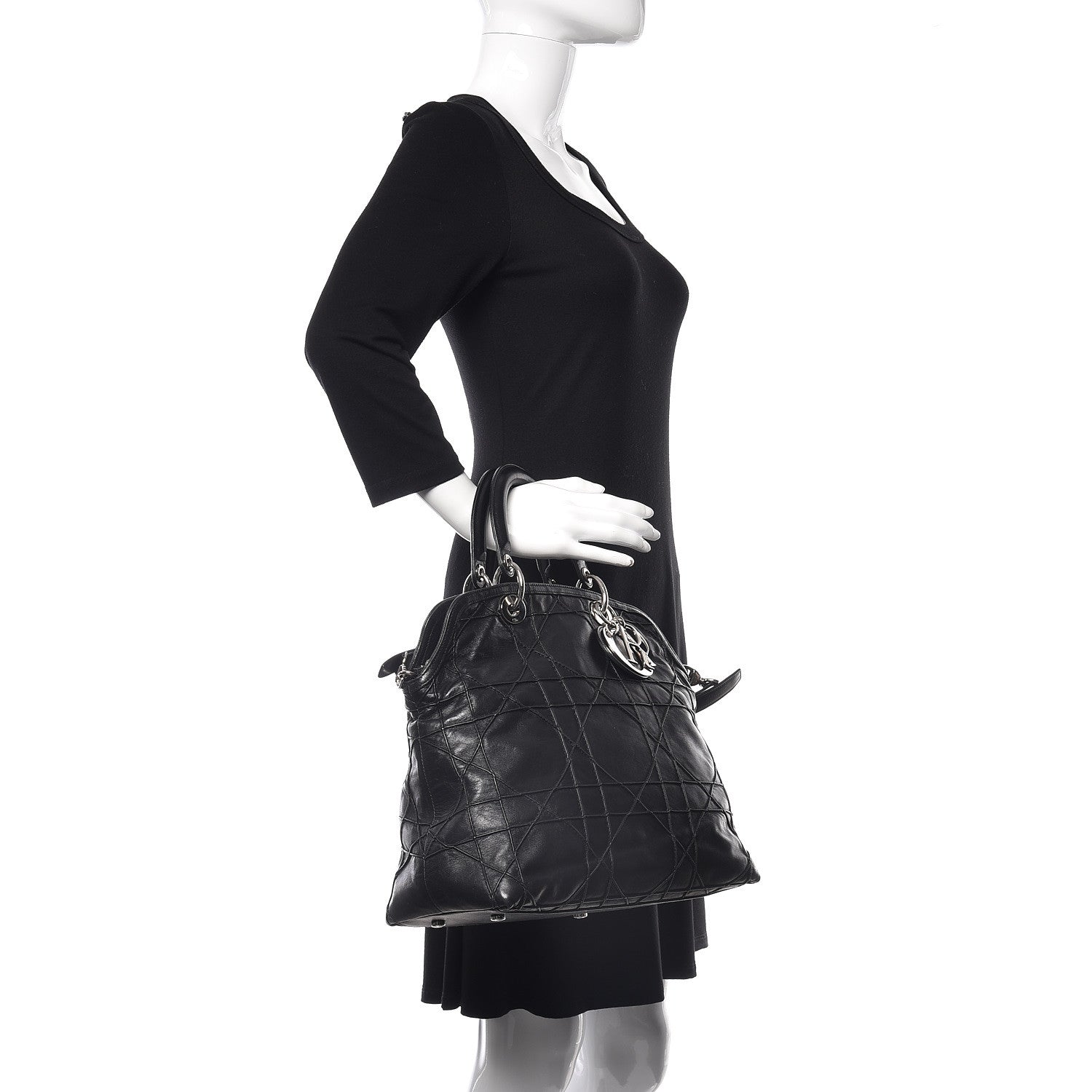 Christian Dior Lambskin Cannage Medium Granville Tote Black 3 of 19