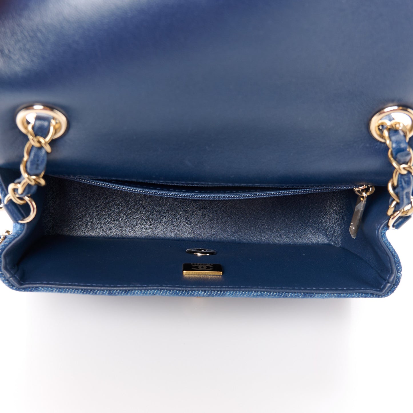 Printed Denim Quilted Mini Rectangular Flap Dark Blue