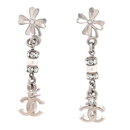 Chanel Crystal CC Clover Drop Earrings Silver 1 of 5