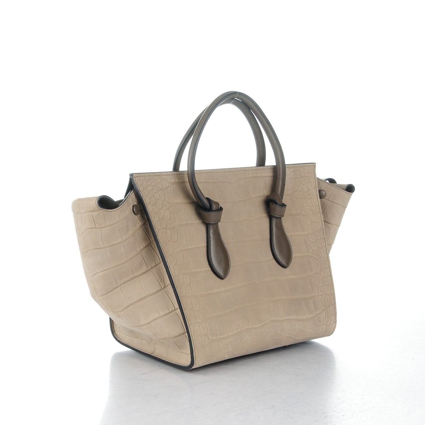 Crocodile Embossed Nubuck Calfskin Small Tie Knot Tote Grey