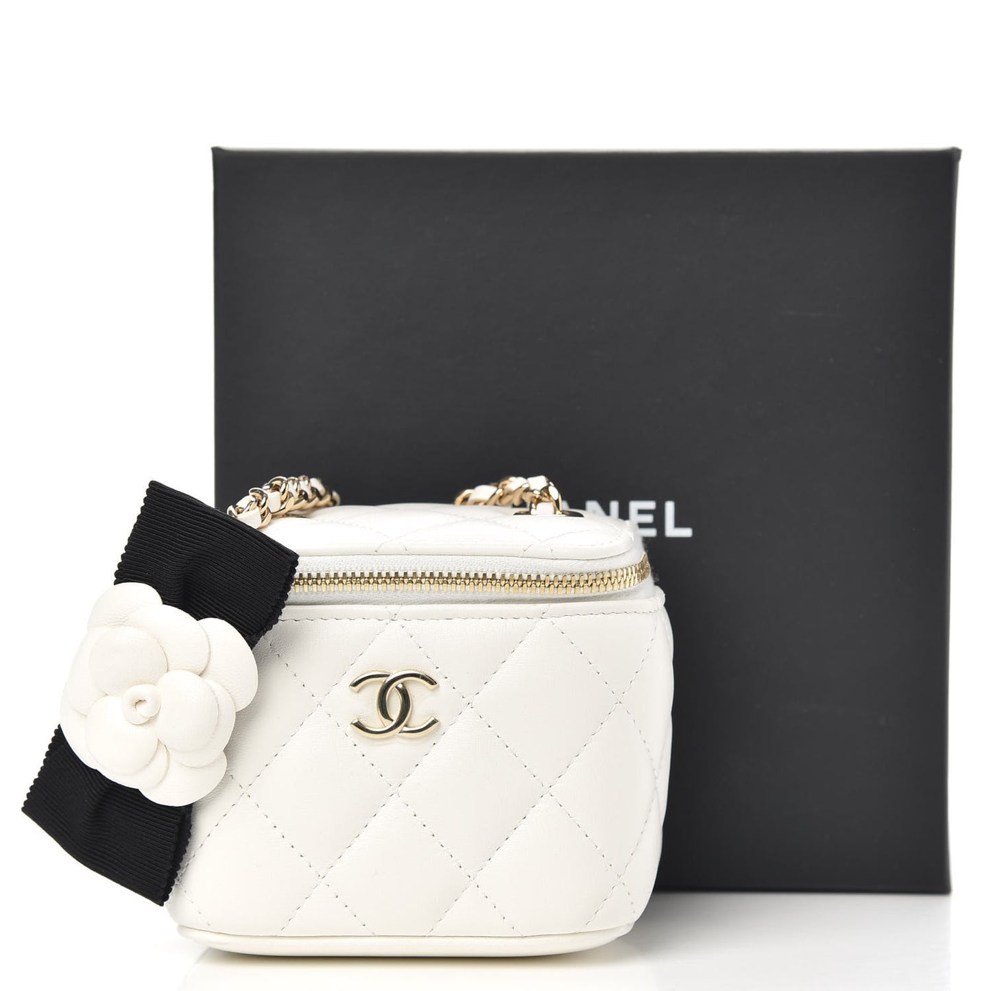 Lambskin Quilted My Chanel Lady Vanity Case With Chain White