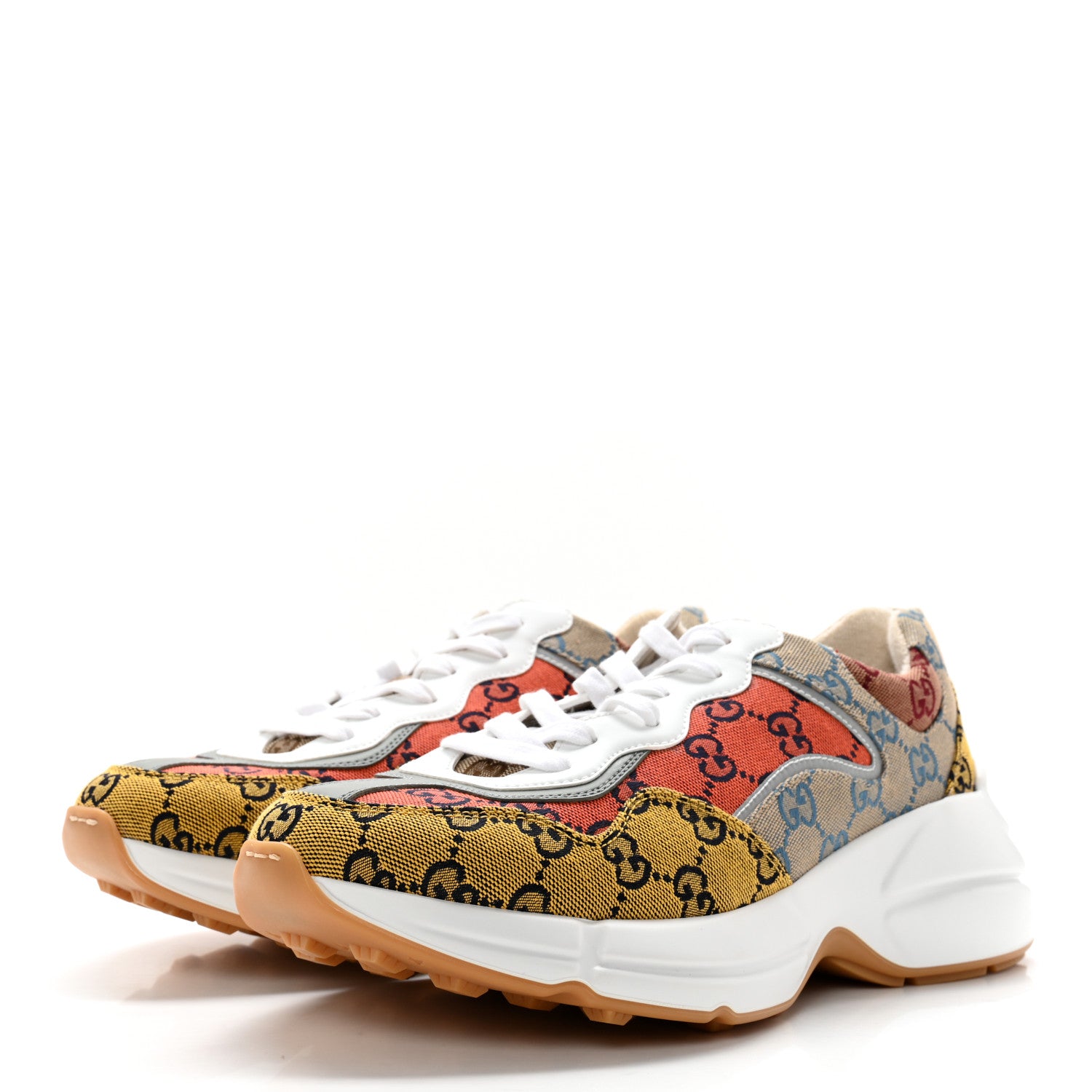 Gucci Monogram Multicolor Mens Rhyton Sneakers 8.5 Yellow Blue Great White Tabasco 3 of 11