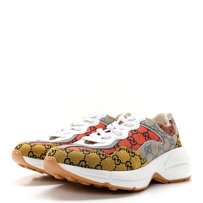 Gucci Monogram Multicolor Mens Rhyton Sneakers 8.5 Yellow Blue Great White Tabasco 3 of 11