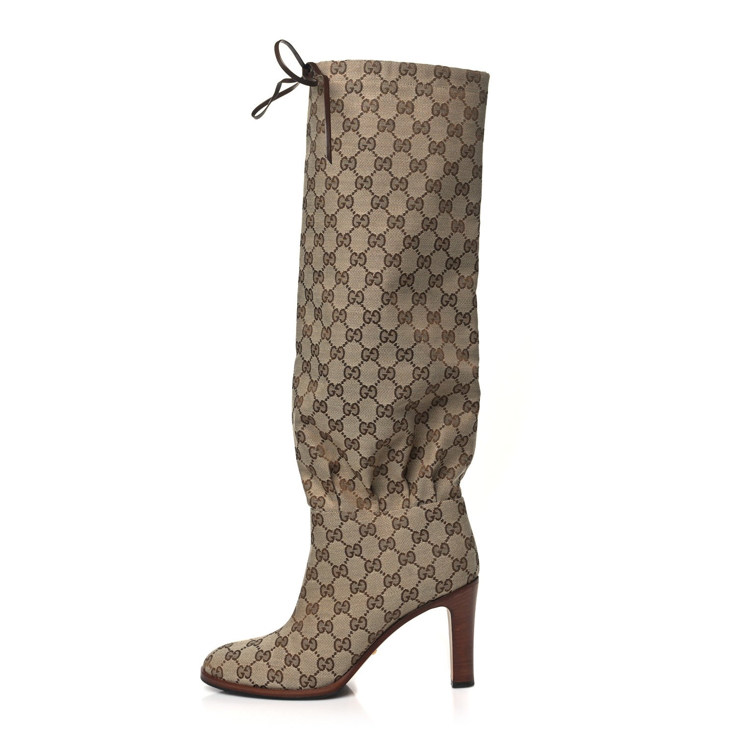 Gucci Monogram Malaga Kid Lisa Mid Heel Boots 41 Beige Ebony 1 of 7