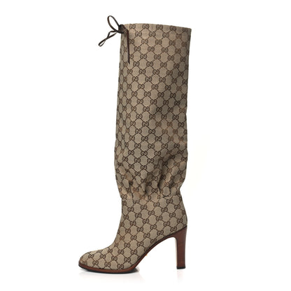 Gucci Monogram Malaga Kid Lisa Mid Heel Boots 41 Beige Ebony 1 of 7