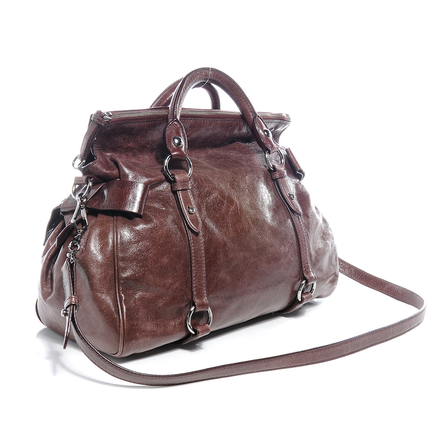 Miu Miu Leather Vitello Lux Bow Bag Brown 3 of 8