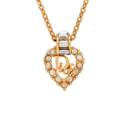 Christian Dior Crystal Heart Necklace Gold 4 of 5