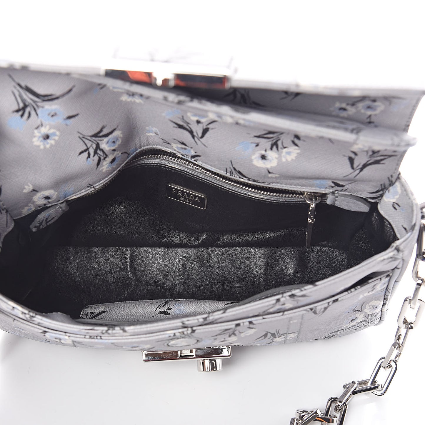 Soft Saffiano Floral Print Sound Shoulder Bag Acciaio