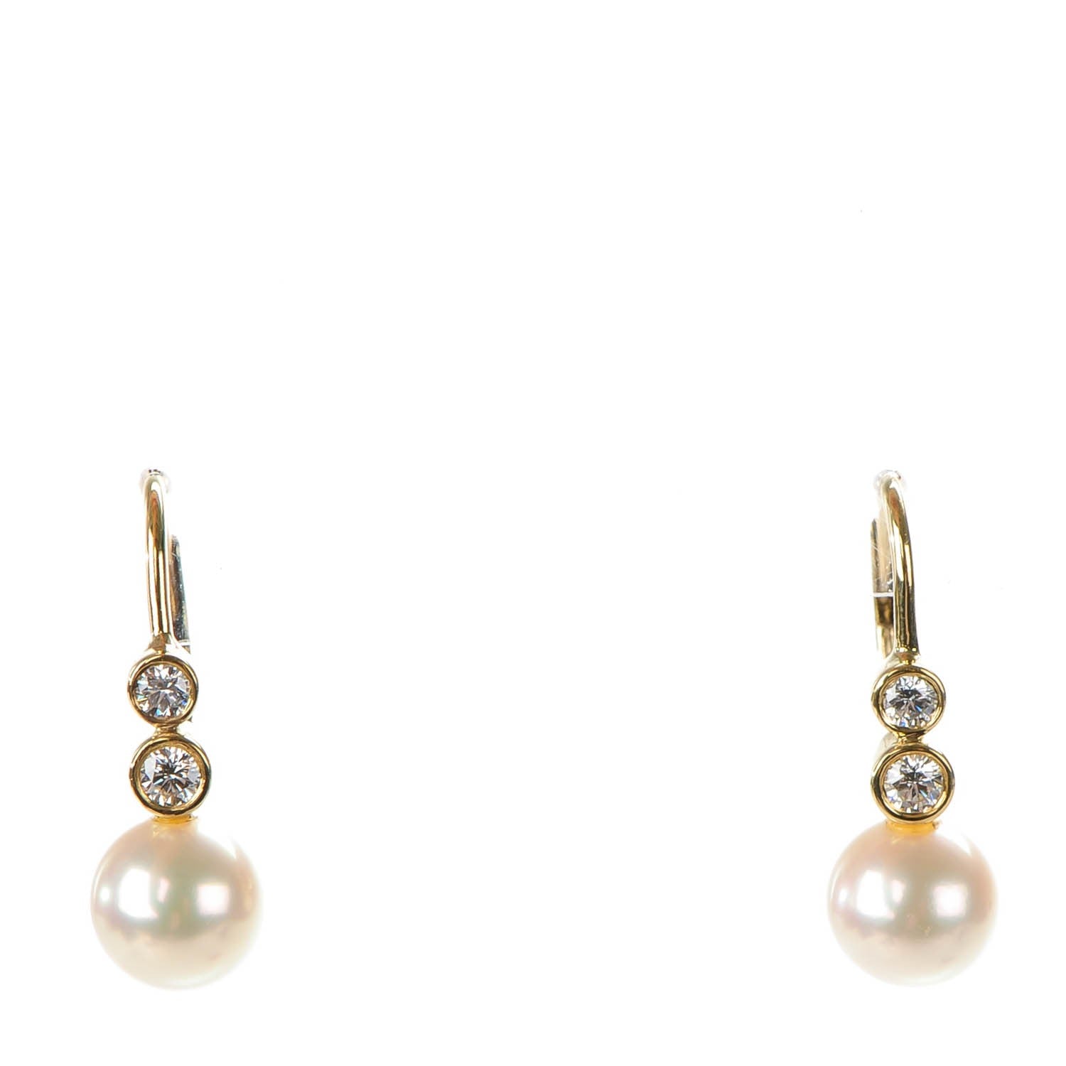 Mikimoto 18K Yellow Gold Diamond 7.5mm Pearl Drop Earrings 1 of 5