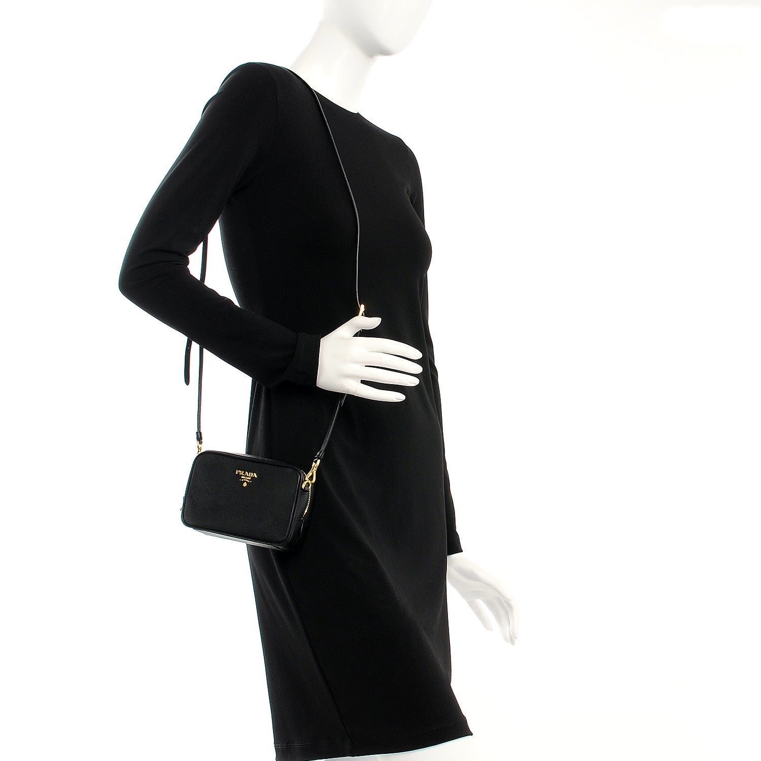 Prada Saffiano Mini Camera Crossbody Bag Nero Black 2 of 7